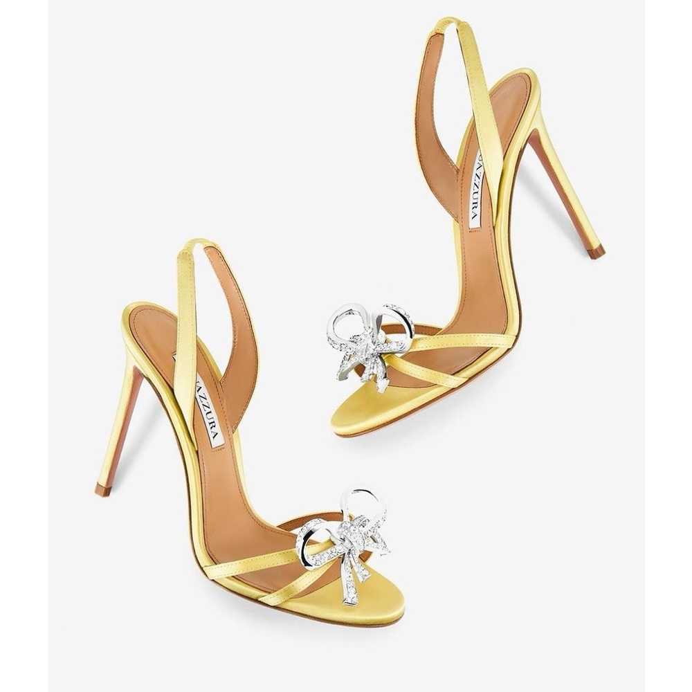 Aquazzura 105mm Babe Satin Slingback Sandal Heel Yellow